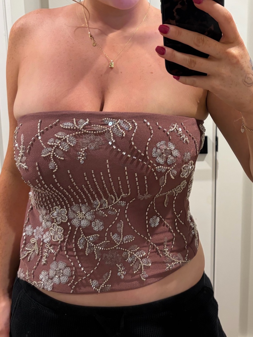 Edikted Zelda Bead & Sequin Strapless Top